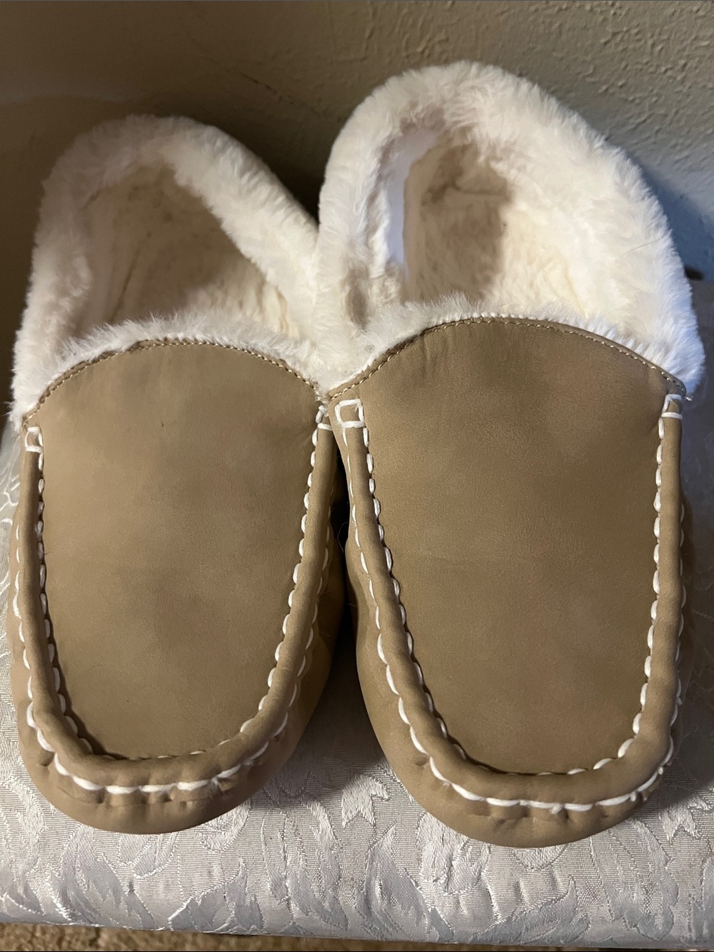 Cozy Faux-Suede Moccasin Slippers with Plush Lining - Taupe